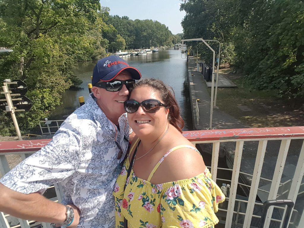 Mads and Dave standing on a canal bridge in Berlin