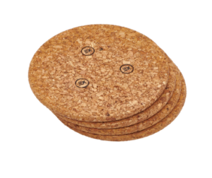 Set of four cork drink coasters with integrated magnets