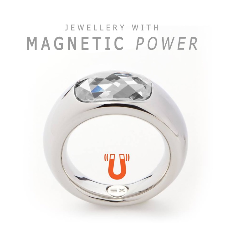 Stainless steel ring with Swarovski crystal and integrated neodymium magnet