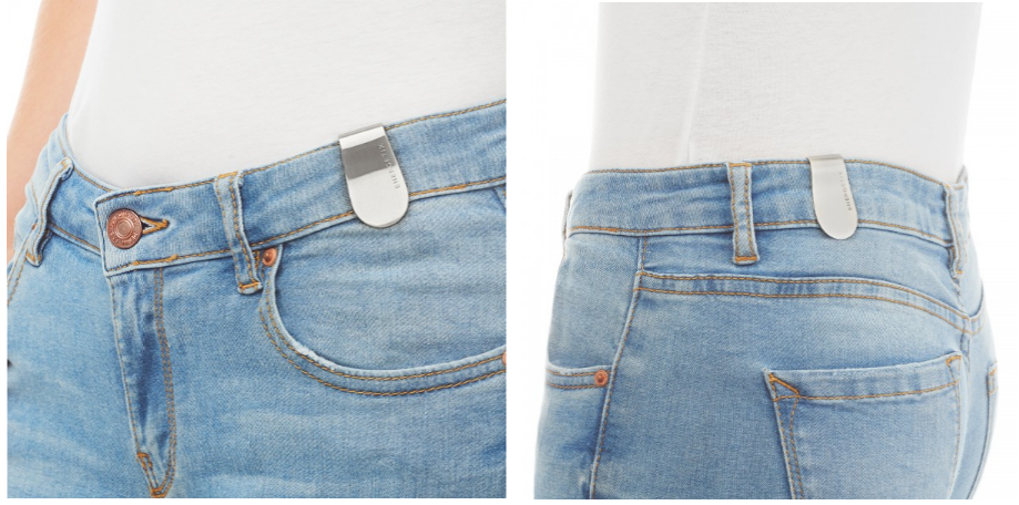 Example of Magnet Clip being worn on jean waist front and back