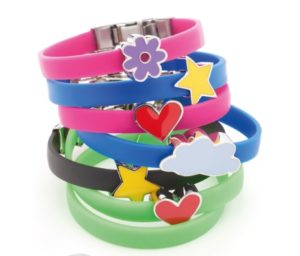 Multi-coloured Energetix kids magnetic bracelets stacked vertically