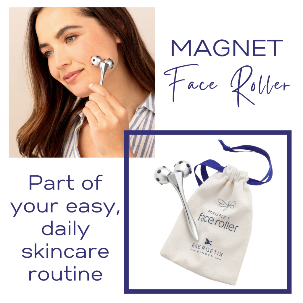 Model using the ENERGETIX Magnet Face Roller - part of your easy, daily skincare routine