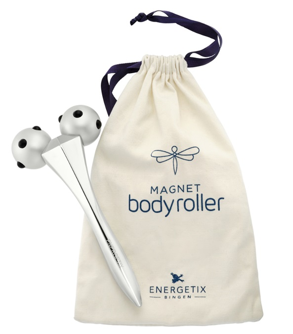 White linen storage bag and a Magnet Body Roller from ENERGETIX