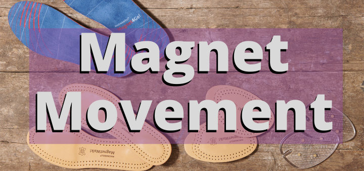 ENERGETIX Magnet Movement show insoles on wooden floor with text over saying Magnet Movement and Link to that page